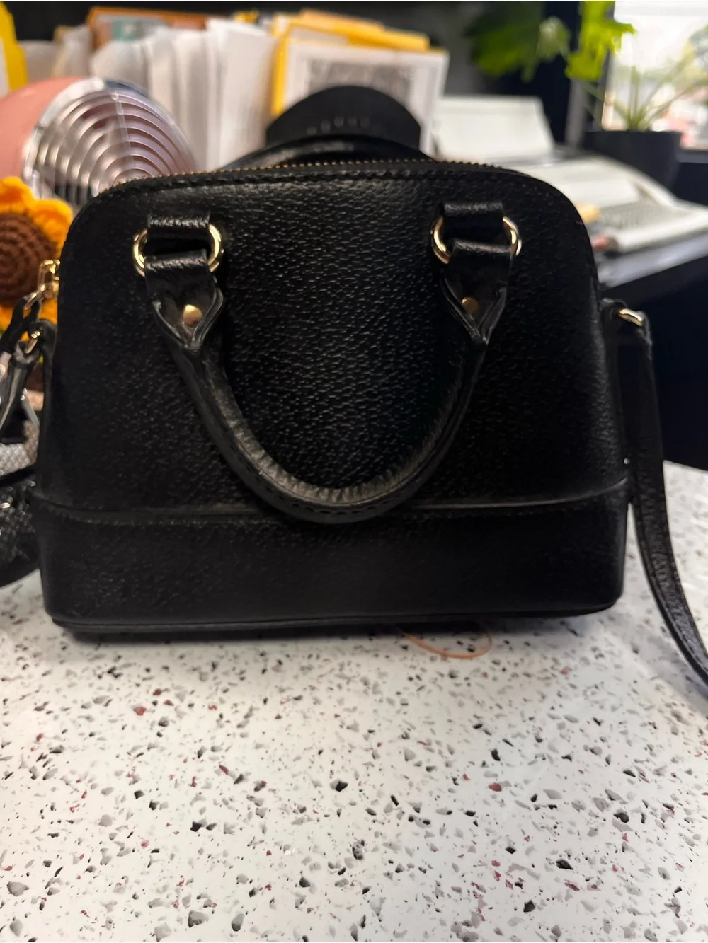 kate spade Black Pebbled Leather Mini Satchel with Removable Strap